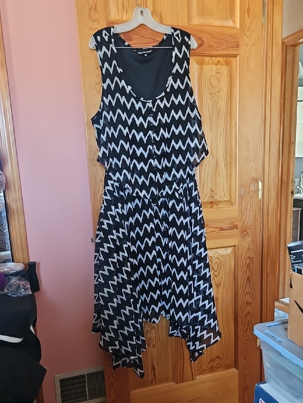 Mlle Gabrielle Black and White Zigzag High-Low Dress